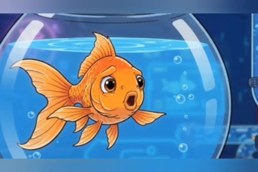 A worried goldfish looking at the viewer