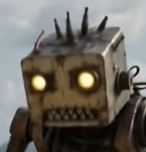 A BroBot head with antenna spikes and a toothy grin